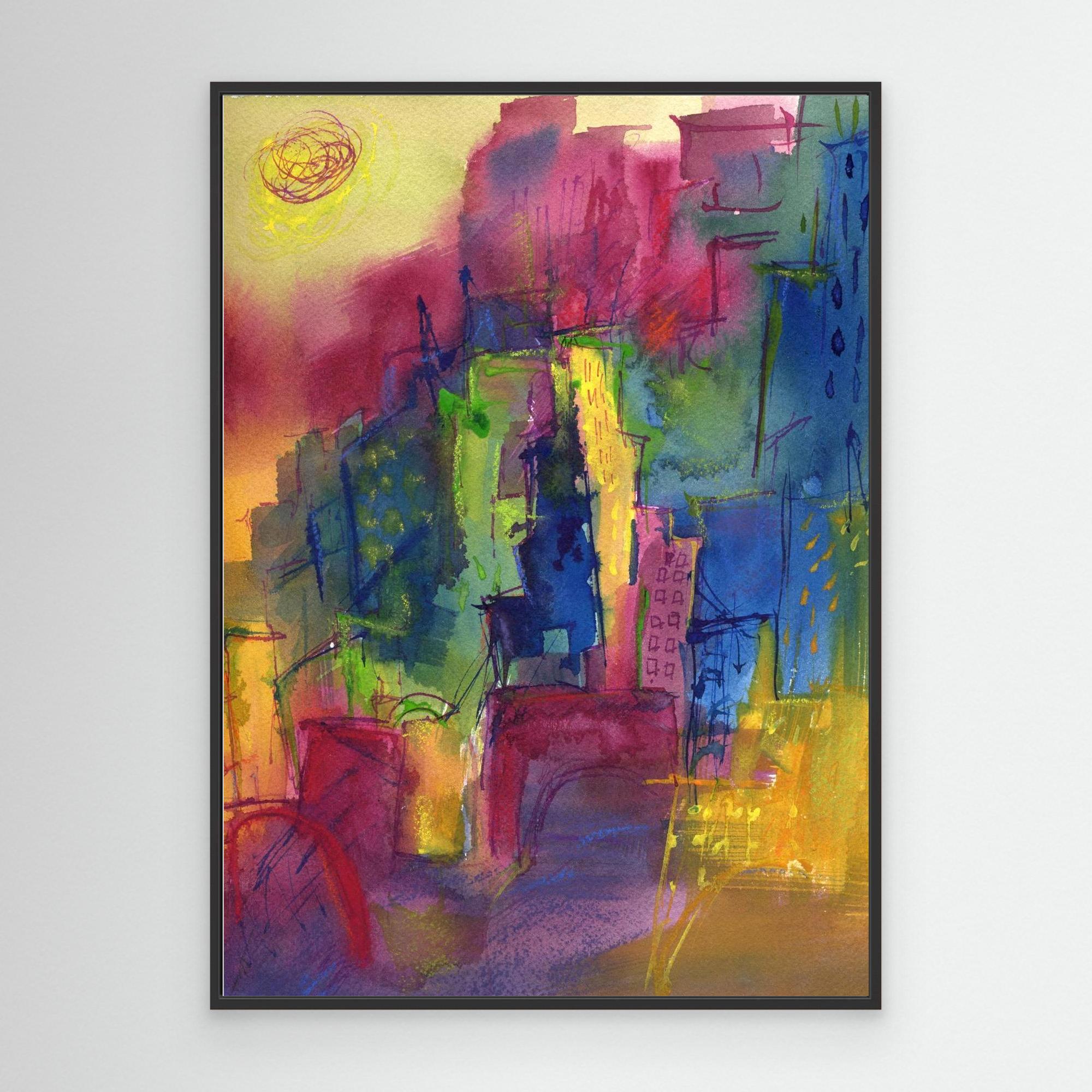 Chicago and The Moon Gsteponenaite Watercolours and Pastel