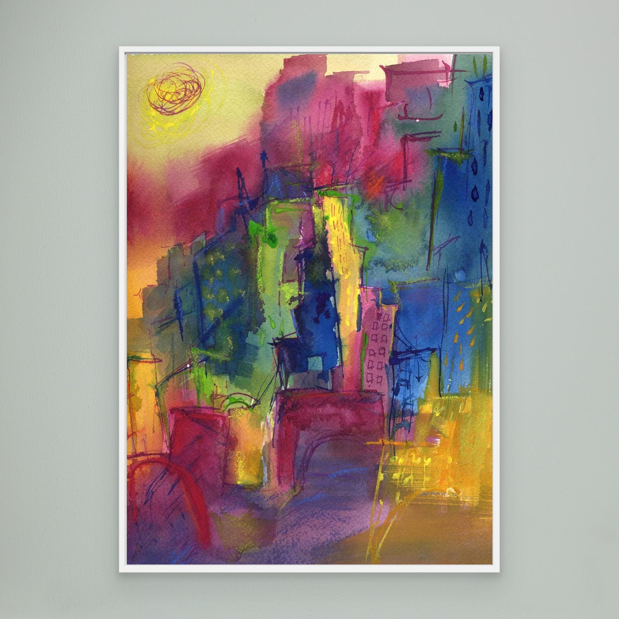 Chicago and The Moon Gsteponenaite Watercolours and Pastel