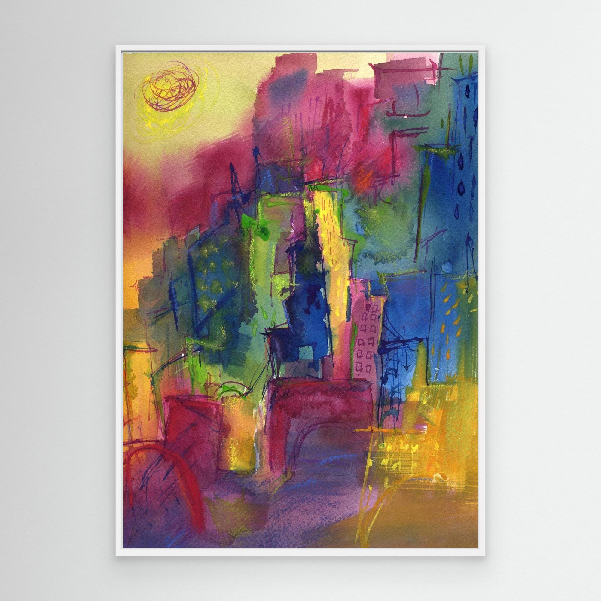 Chicago and The Moon Gsteponenaite Watercolours and Pastel