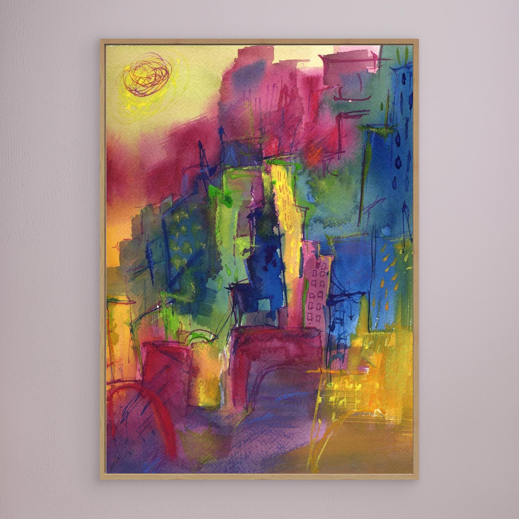 Chicago and The Moon Gsteponenaite Watercolours and Pastel