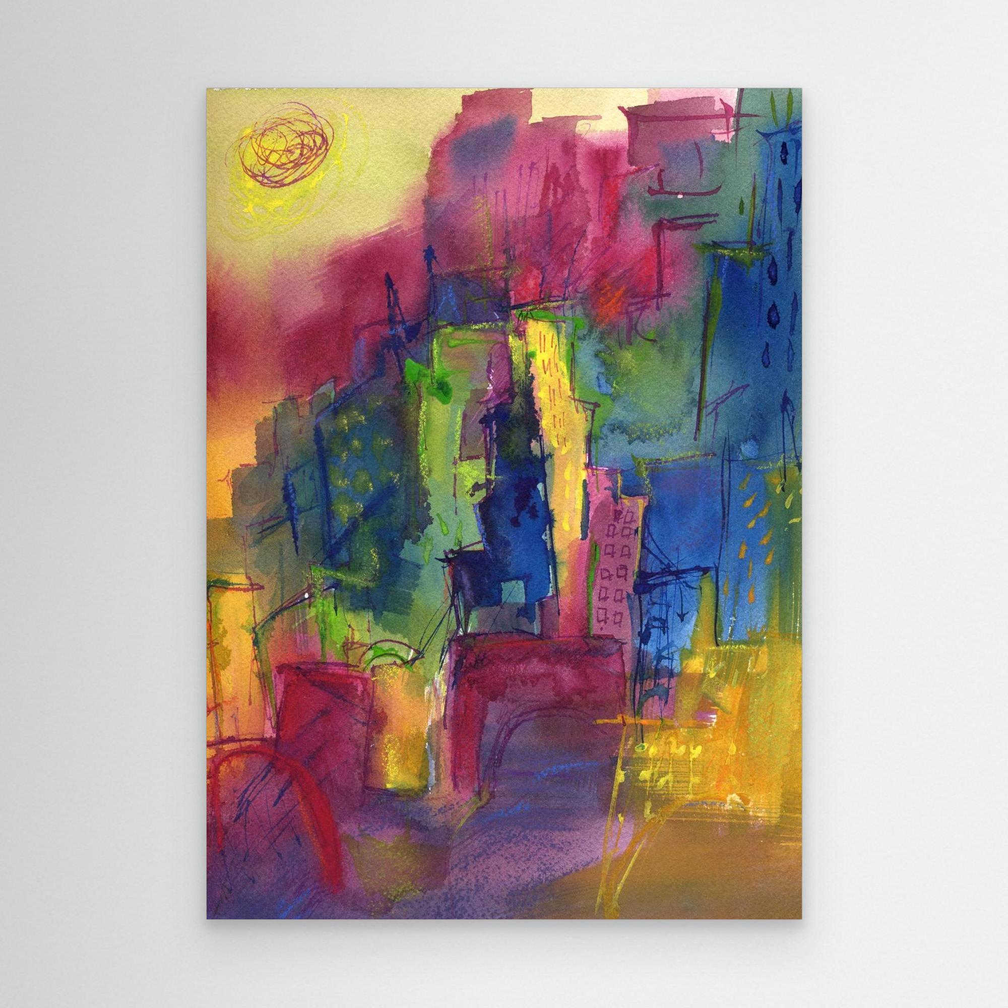 Chicago and The Moon Gsteponenaite Watercolours and Pastel
